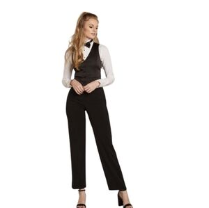 Little Black Tux Black Formal Office Straight Wide Fit Tuxedo Pants - Women's